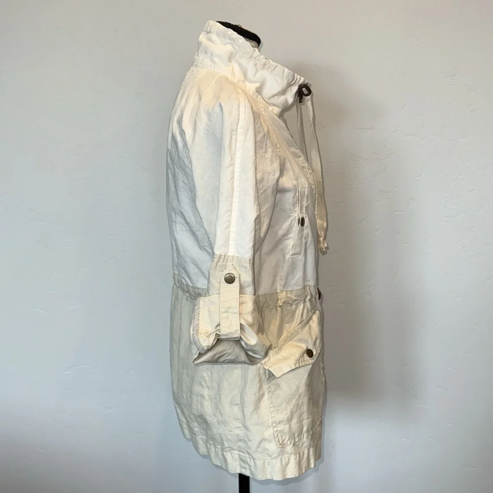 Ann Taylor Loft Petite White and Khaki Spring/Summer Light Cotton Jacket, XSP - Picture 6 of 8